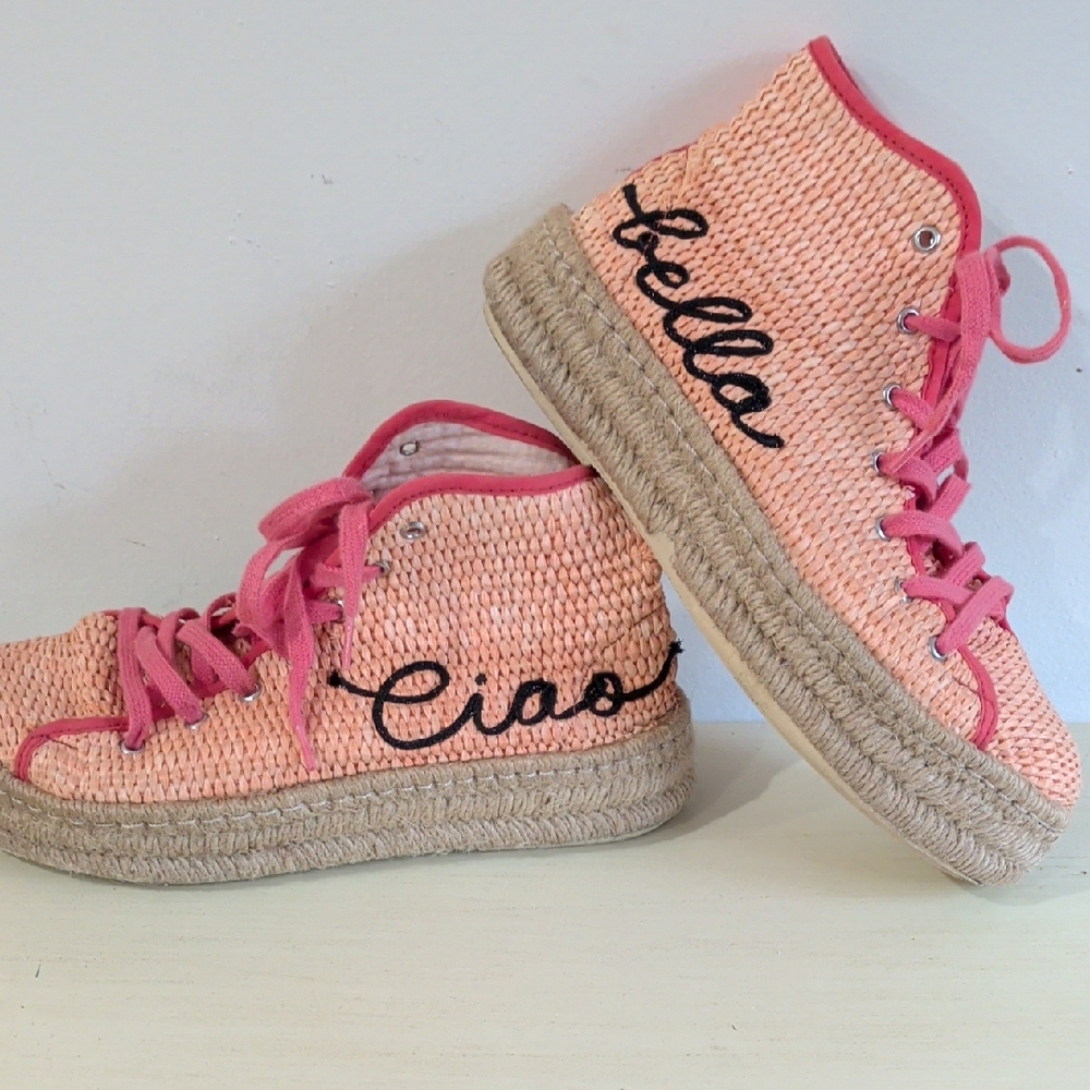 Anthropologie Ciao Bella Peach Raffia High Top Espadrilles Size 37